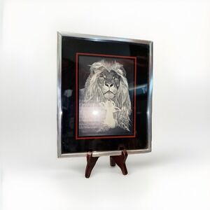 Vintage 1978 Lion and Lamb Etching by Campbell Framed Art Print Black Silver EUC